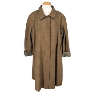 Vintage Houndstooth Check Wool Blend Overcoat Old Money Mid Century Womens XL